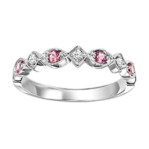 14K White Gold Pink Tourmaline & Diamond Stackable Ring