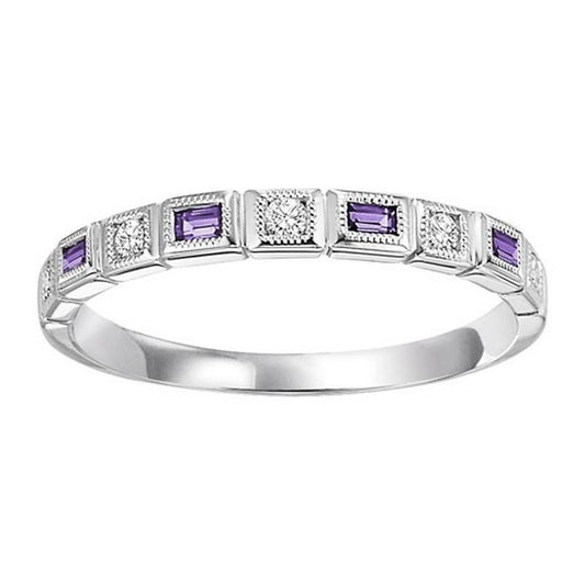 14K White Gold Synthetic Alexandrite & Diamond Stackable Ring