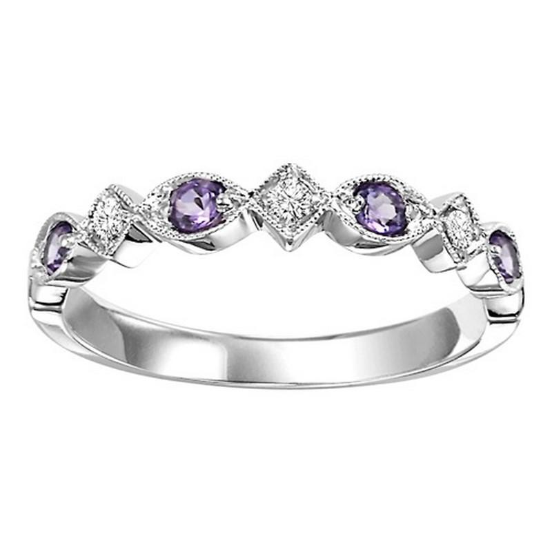 14K White Gold Synthetic Alexandrite & Diamond Stackable Ring