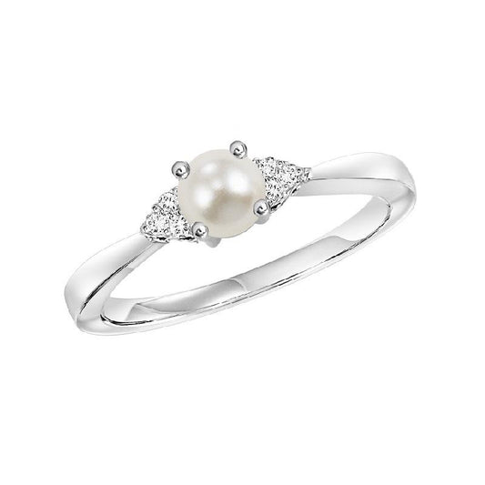 10KT White Gold Birthstone Ring - Pearl - June
