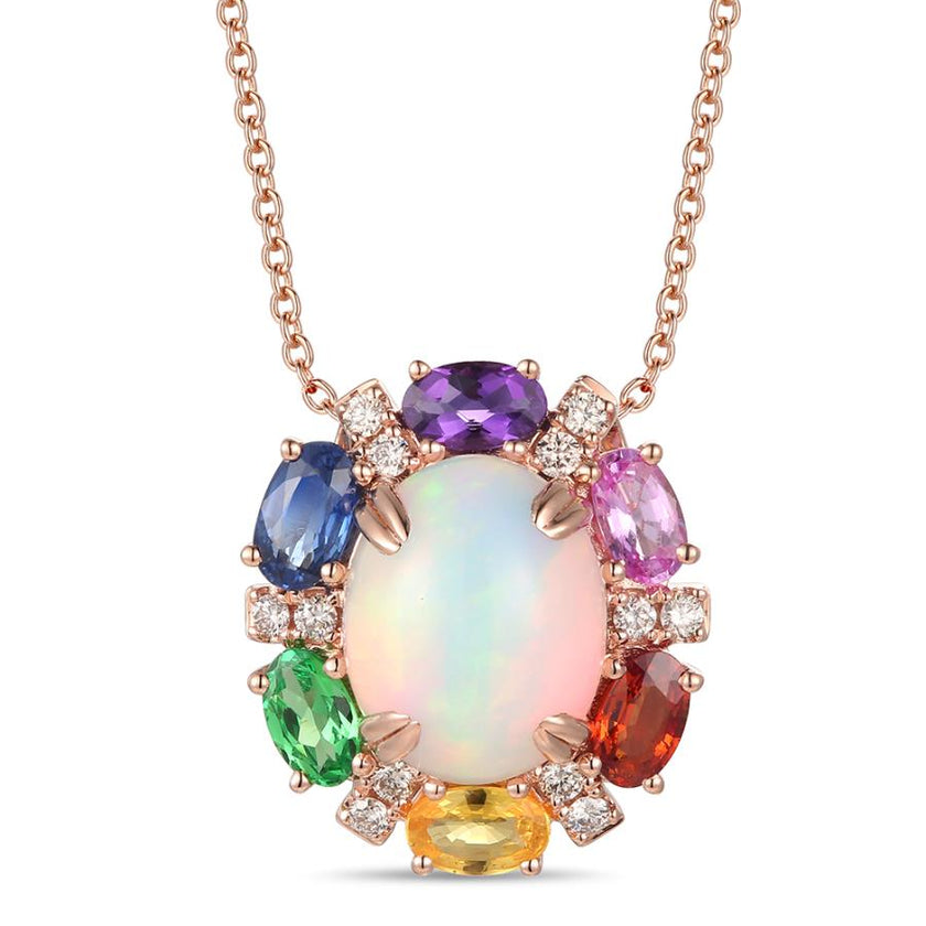 Fun & Fashionable LeVian Creme Brulee Pendant with Opal and Colored Sapphires in 14K Strawberry Gold | Gemmas Jewelers