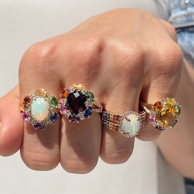 Fun & Fashionable LeVian Creme Brulee Ring with Opal and Colored Sapphires  in 14K Strawberry Gold | Gemmas Jewelers 2