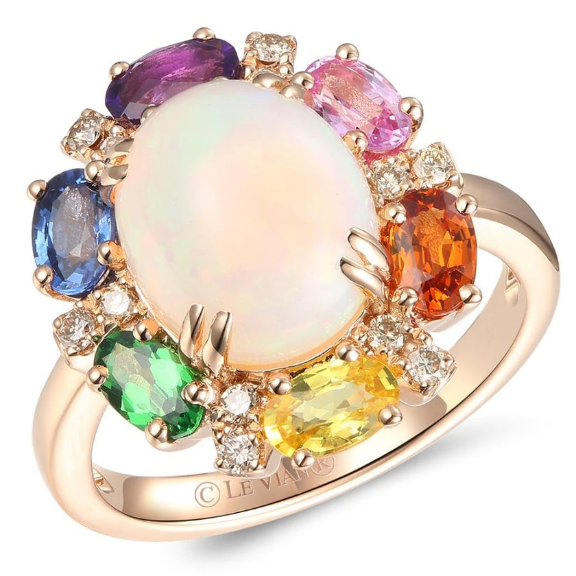 Fun & Fashionable LeVian Creme Brulee Ring with Opal and Colored Sapphires  in 14K Strawberry Gold | Gemmas Jewelers 3