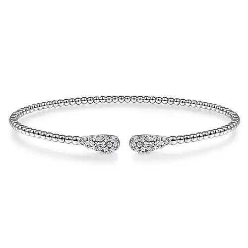14K White Gold Bujukan Bead Cuff Bracelet with Diamond Pave Teardrops