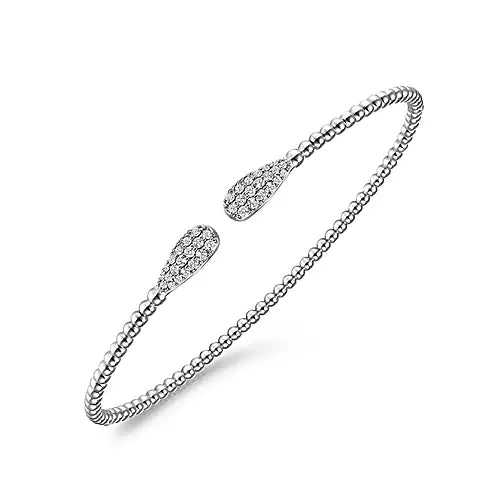 14K White Gold Bujukan Bead Cuff Bracelet with Diamond Pave Teardrops