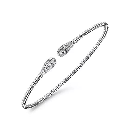 14K White Gold Bujukan Bead Cuff Bracelet with Diamond Pave Teardrops