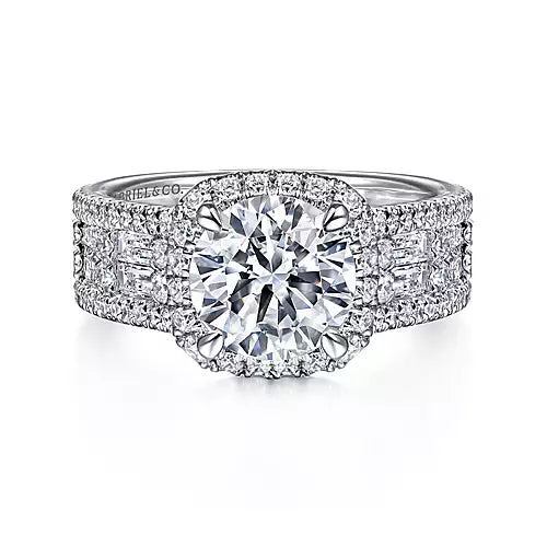 Fantastic Cushion Halo Round Center Diamond Channel Set Engagement Ring in 14K Gold | Gemma's Jewelers