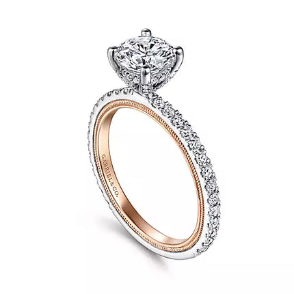 Classically Feminine White and Rose Gold Diamond Engagement Ring in 14K Gold | Gemma's Jewelers