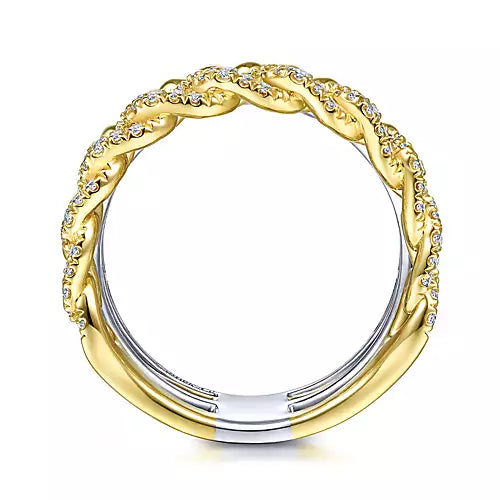 Gabriel 14K White-Yellow Gold Wide Band Layered Diamond Easy-Stackable