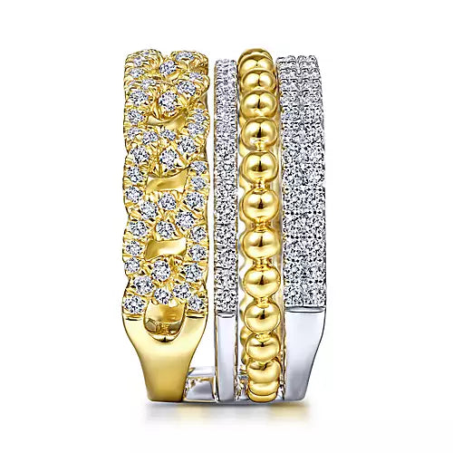 Gabriel 14K White-Yellow Gold Wide Band Layered Diamond Easy-Stackable