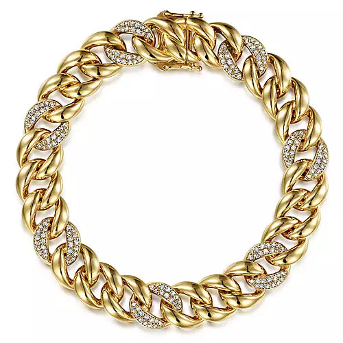 14K Yellow Gold 10mm Width Classic Diamond Cuban Tennis Bracelet