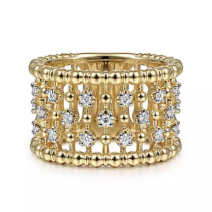 14K Yellow Gold Bujukan Ball and Diamond Statement Ring