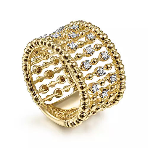 14K Yellow Gold Bujukan Ball and Diamond Statement Ring