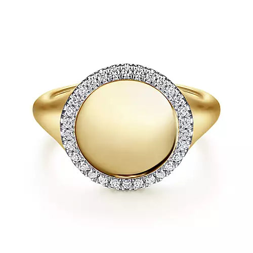 Gabriel 14K Yellow Gold Pinky Signet Ring with Diamond Halo
