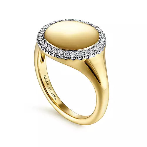 Gabriel 14K Yellow Gold Pinky Signet Ring with Diamond Halo
