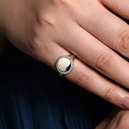 Gabriel 14K Yellow Gold Pinky Signet Ring with Diamond Halo