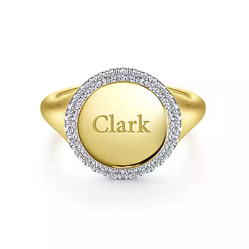 Gabriel 14K Yellow Gold Pinky Signet Ring with Diamond Halo