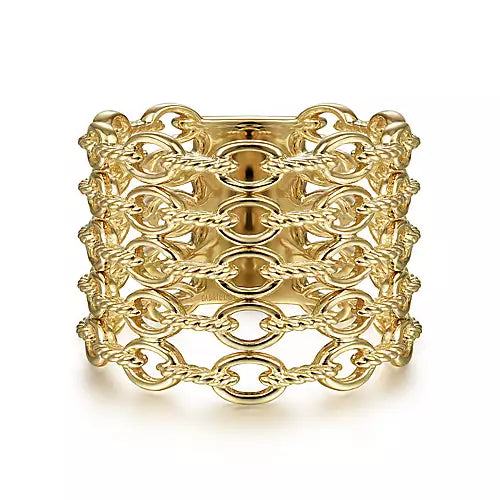 14K Yellow Gold Wide Multi-Link Band