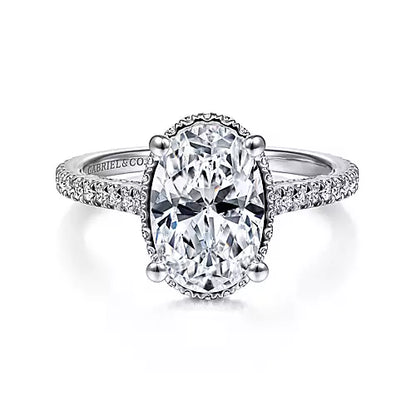 18K White Gold Hidden Halo Oval Diamond Engagement Ring