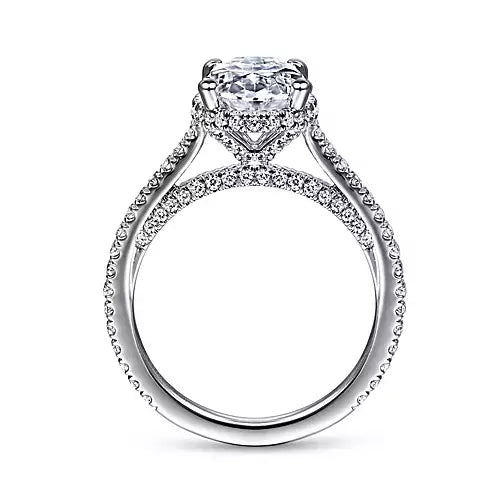 18K White Gold Hidden Halo Oval Diamond Engagement Ring
