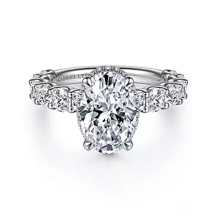 Scintillating Hidden Halo Oval Diamond Engagement Ring in 18K Gold | Gemma's Jewelers