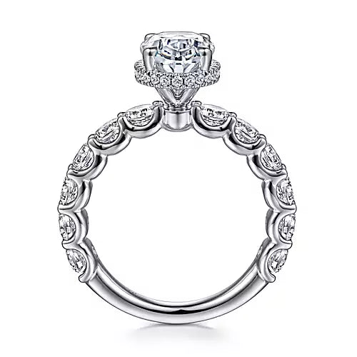 Gabriel & Co 18K White Gold Oval Hidden Halo Diamond Engagement Ring