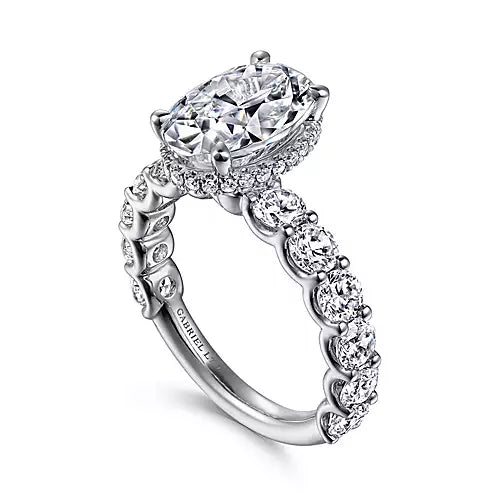 Gabriel & Co 18K White Gold Oval Hidden Halo Diamond Engagement Ring