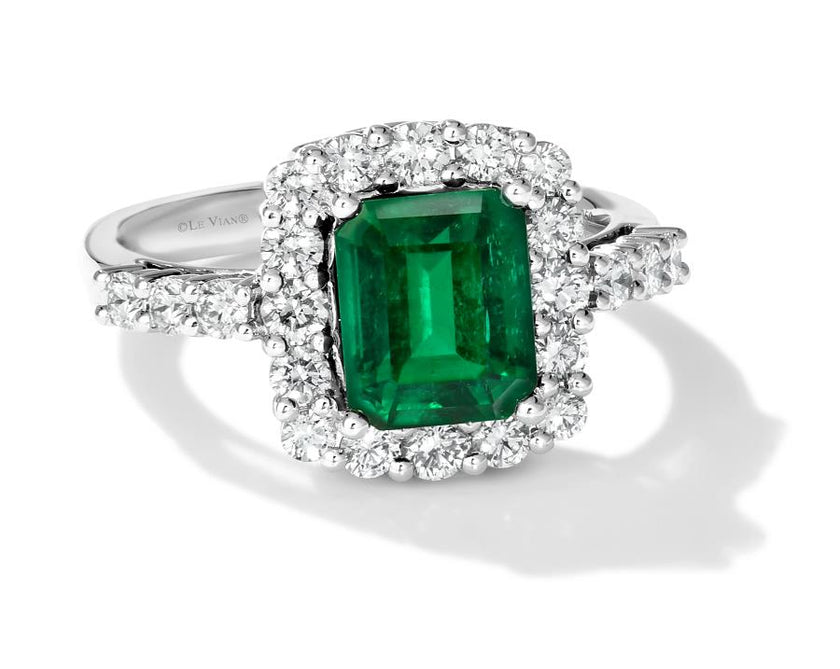 Glamorous LeVian Couture Diamond & Costa Smeralda Emerald Ring in Platinum | Gemmas Jewelers