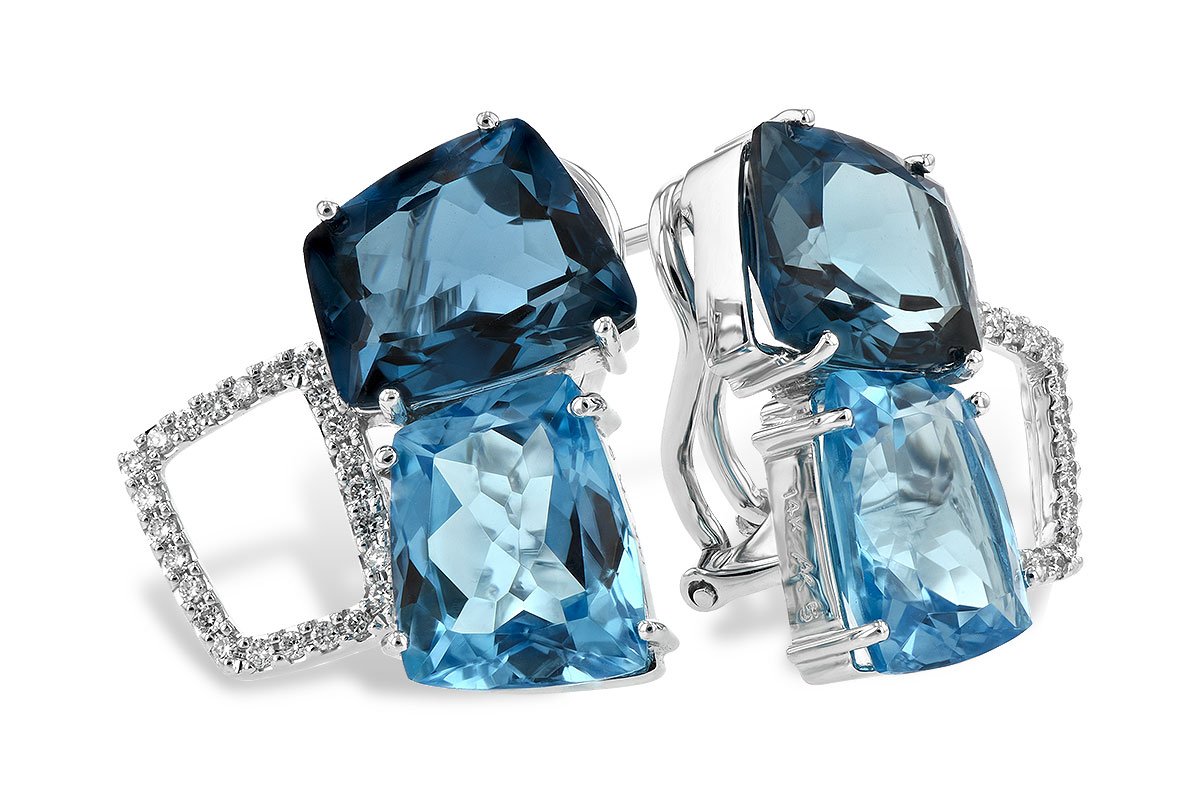 14K Blue Topaz Diamond Earrings