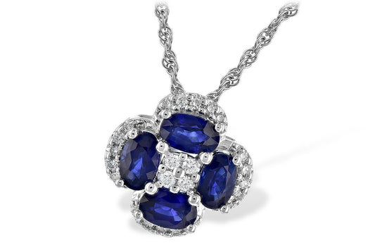 14K White Gold Sapphire Diamond Necklace