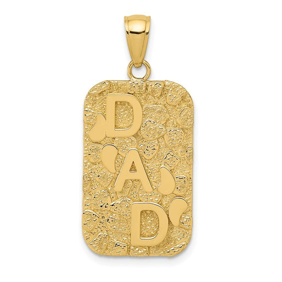 14K DAD Gold Nugget Dog Tag Pendant