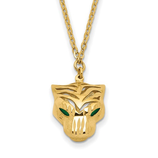 14k Gold Green Enamel Tiger Necklace