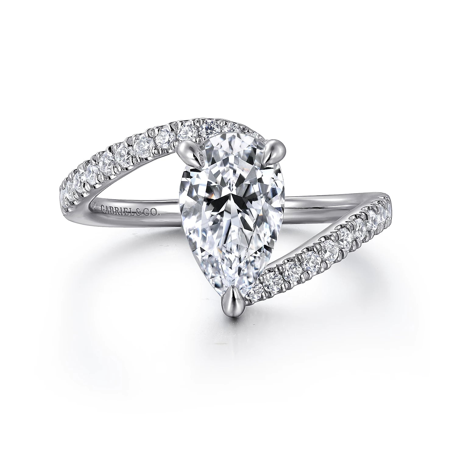 Quintessential Pear Shape Hidden Halo Bypass Engagement Ring in 14K Gold | Gemma's Jewelers