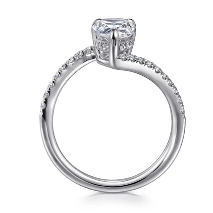 Quintessential Pear Shape Hidden Halo Bypass Engagement Ring in 14K Gold | Gemma's Jewelers