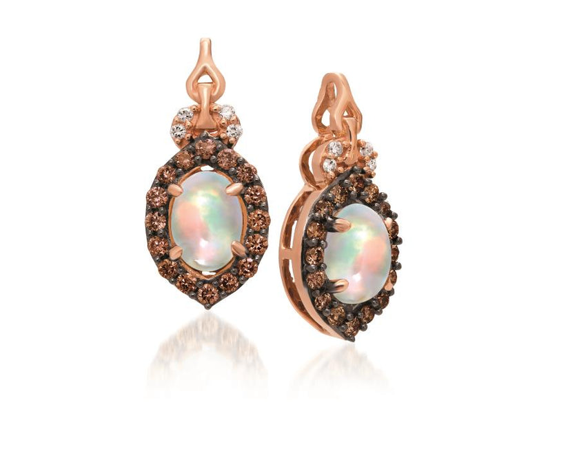 Levian Opal Chocolate and Vanilla Diamond Earrings in 14K Strawberry Gold | Gemma's Jewelers