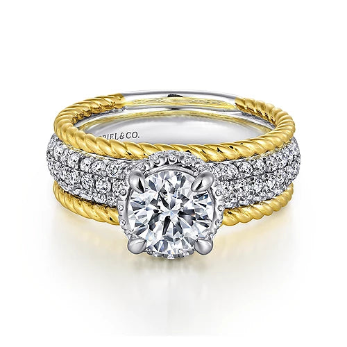 14K White-Yellow Gold Round Wide Band Diamond Engagement Ring | Gemma's Jewelers