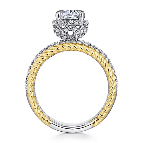 14K White-Yellow Gold Round Wide Band Diamond Engagement Ring | Gemma's Jewelers