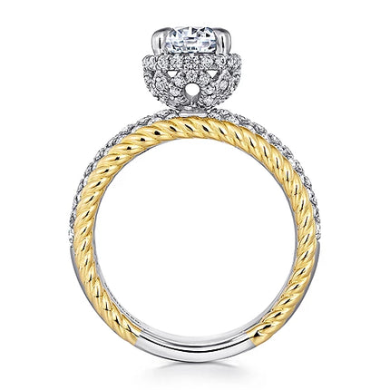 14K White-Yellow Gold Round Wide Band Diamond Engagement Ring | Gemma's Jewelers