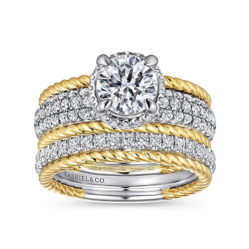 14K White-Yellow Gold Round Wide Band Diamond Engagement Ring | Gemma's Jewelers