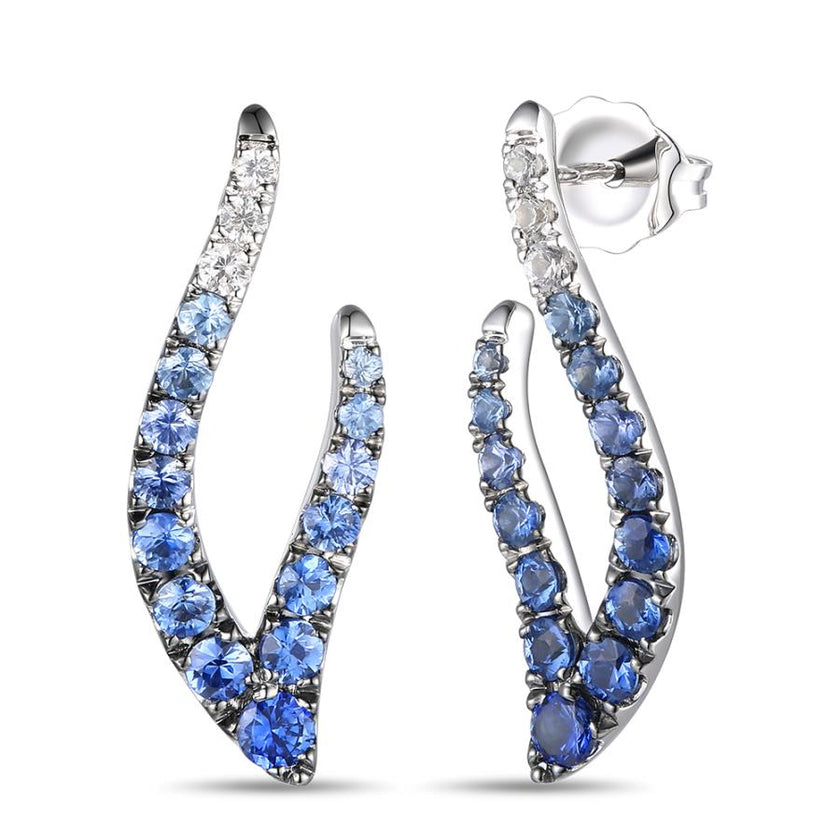 Modern LeVian Denim Ombré Sapphire Teardrop Earrings in 14K Vanilla Gold | Gemmas Jewelers