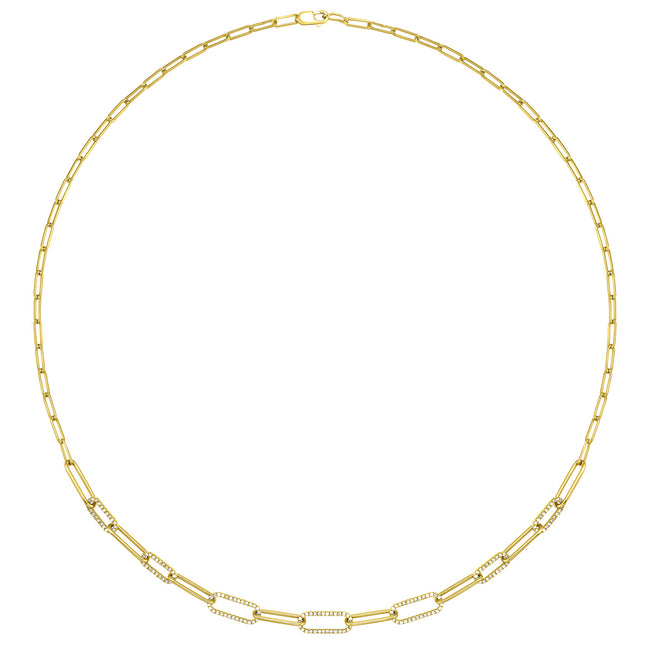 14K Yellow Gold & Diamond Stunning Paper Clip Necklace