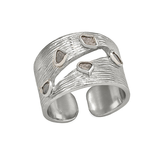 Jorge Revilla Sterling Silver/18k  Diamond Slice Ring