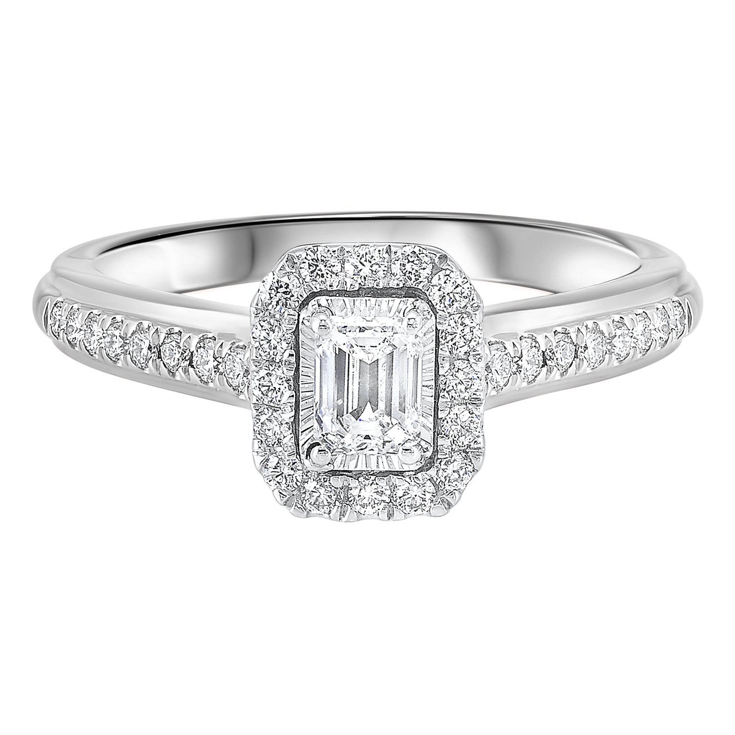 14K White 1/2ctw Emerald Cut Ring with 1/3 center
