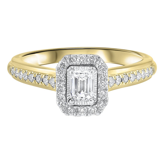 14K Two-Tone White/Yellow 1/2ctw Emerald Cut Ring with 1/3 center