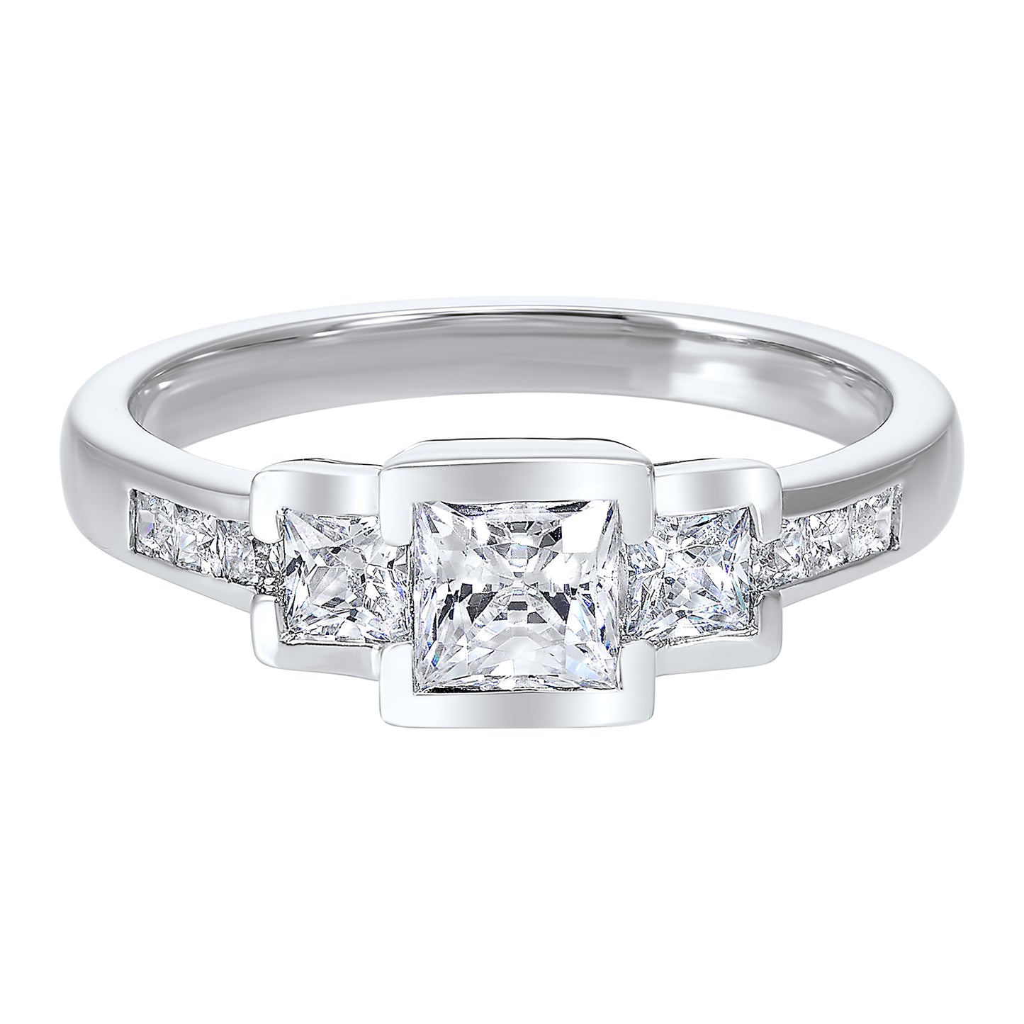 Princess Cut Bezel Three Stone Diamond Ring