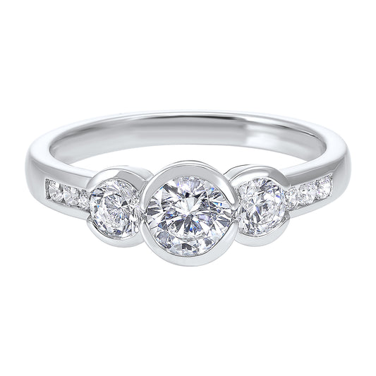 Three stone bezel diamond ring