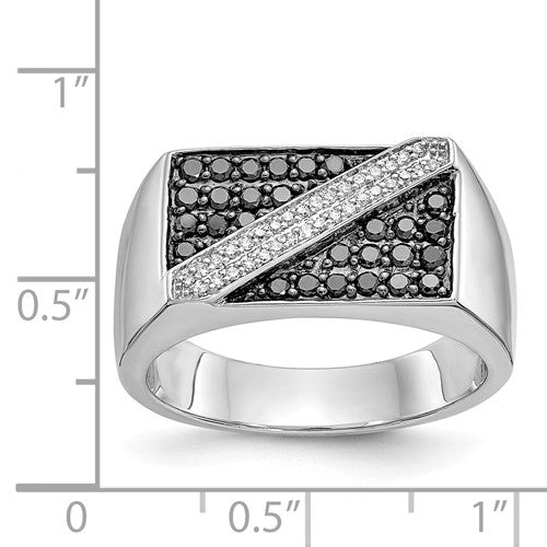 14k White Gold Black and White Diamond Mens Ring