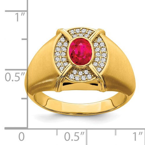 14k Ruby and Diamond Mens Ring