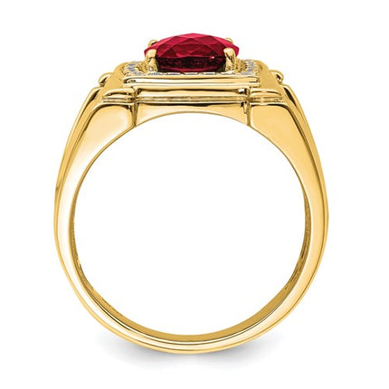 14k Checkerboard Ruby and Diamond Mens Ring