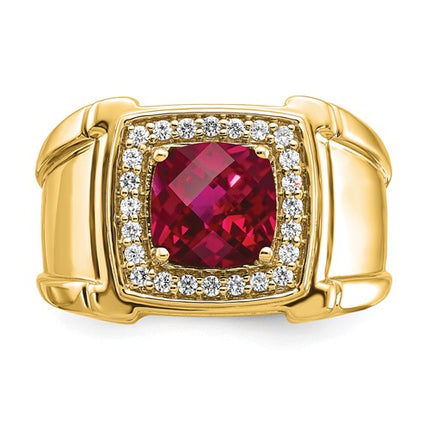 14k Checkerboard Ruby and Diamond Mens Ring